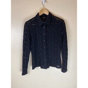 Catalyst M Lace Mesh Nylon Button Up Shirt Blouse Top Y2K Goth Gothic Punk Sheer